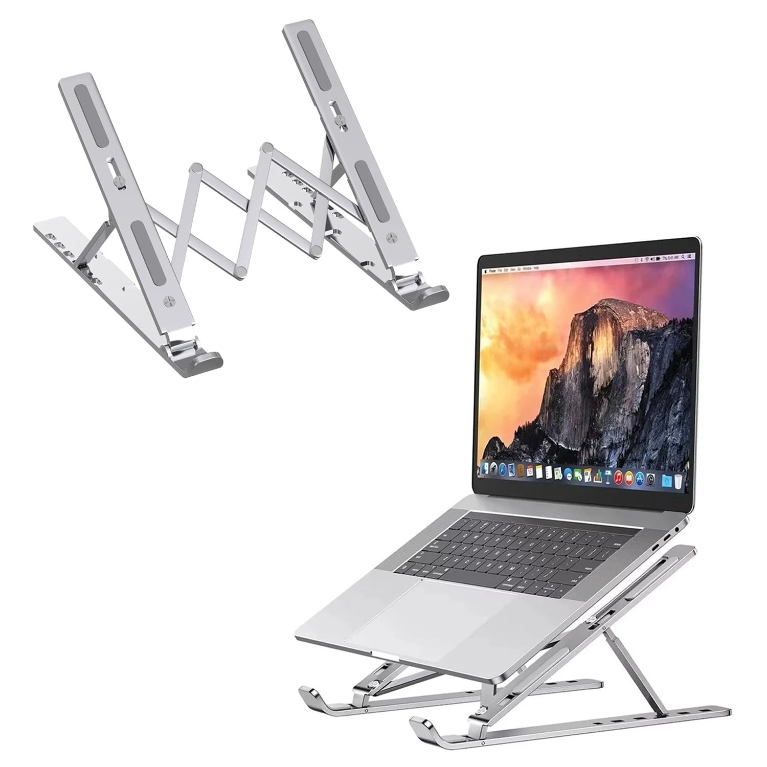 Roe Tenpo Laptop Stand For Desk, 6 Levels Height Adjustable Laptop Riser For Desk, Foldable & Portable, Compatible with MacBook Air/Pro, HP, ASUS, Dell, Most 10-15.6” Laptops/Tablets (Silver Upgraded)
