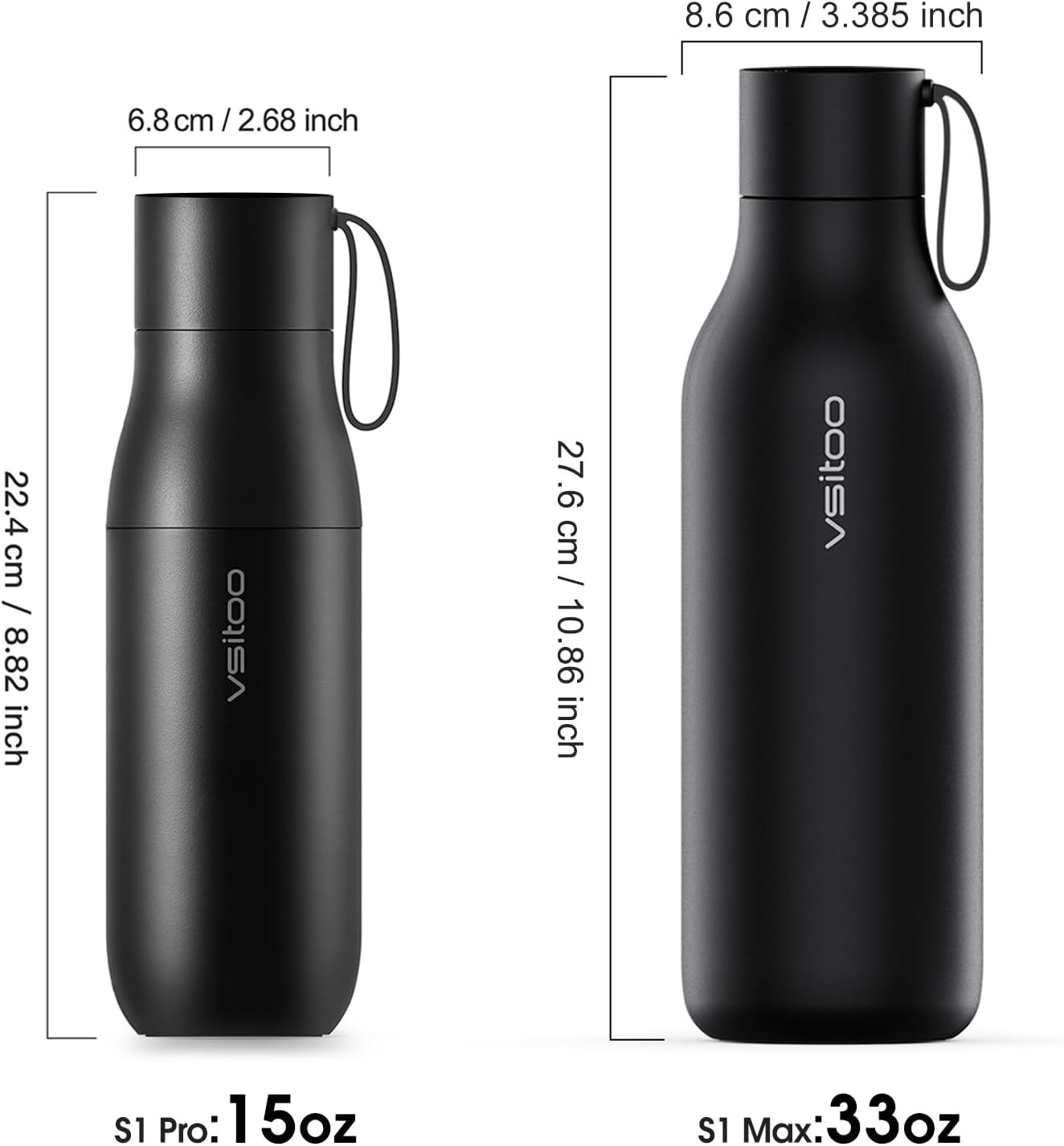 VSITOO 33oz Smart Self Cleaning Water Bottle，Insulated Water Bottle with Stainless Steel, BPA-Free, AI Self-Clean, 30-Day Battery, Magnetic Charging for Travel, Gym or Office, Black - Image 9