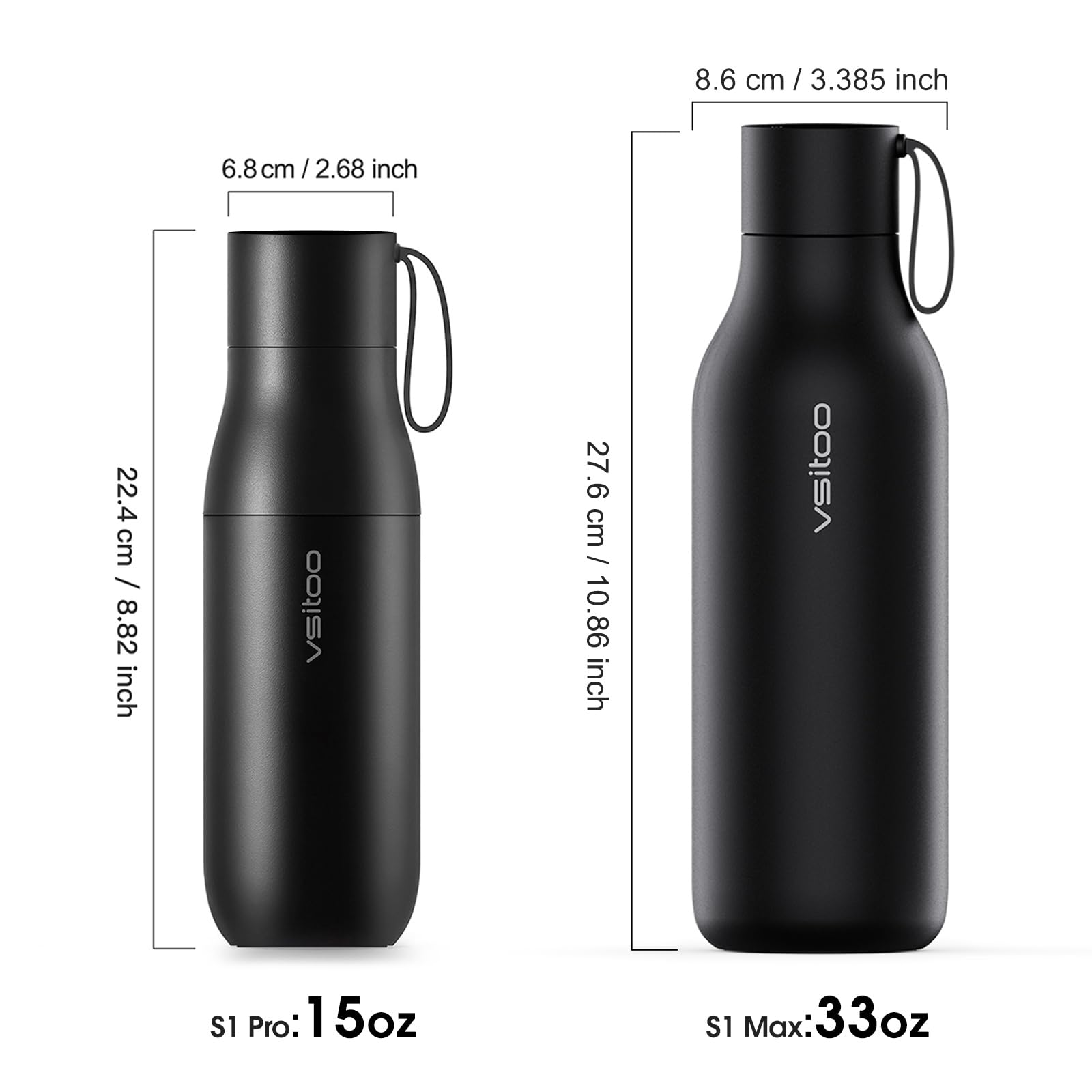 VSITOO 33oz Smart Self-Cleaning Water Bottle，Large Insulated Stainless Steel Bottle with AI Self-Clean, 30-Day Battery & Magnetic Charging for Outdoor Travel, Gym or Office, Black