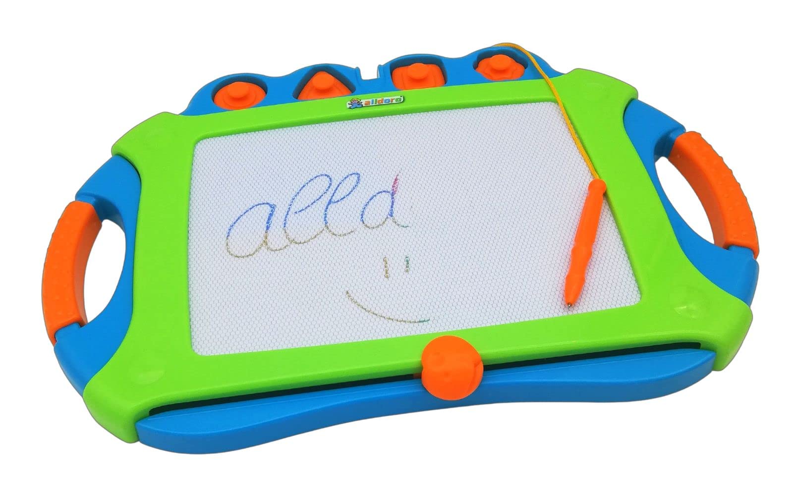 alldoro 68515 tablica rysunkowa 2 w 1, duży różdżka z kolorowym wyświetlaczem 45 x 31,5 cm i mała tablica magnetyczna czarna/biała ok. 14,5 x 14,5 cm, czarodziejska tablica z 4 stemplami, dzieci od 3 lat