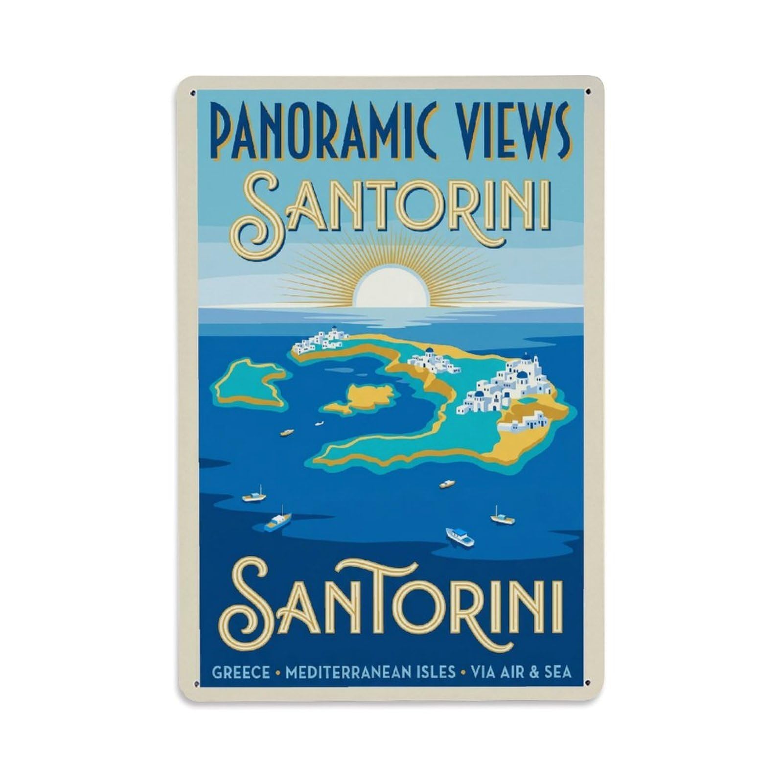 Gead 8X12inch Style Vintage Travel Santorini Panoramic Views Metal Tin Sign