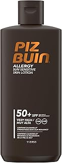 Piz Buin Allergy Sonnencreme LSF 50 – Wasserfestes Sonnenschutzmittel für empfindliche Haut und Allergiker, mit Calmanelle und FEVERFEW PFE, hoher UVA- und UVB-Schutz, 200ml