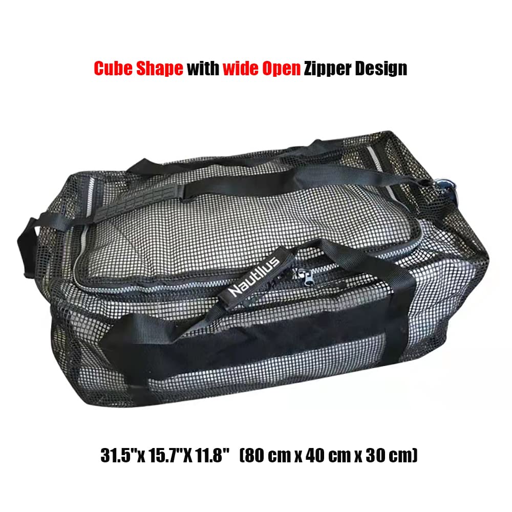 Scuba Diving Equipment Mesh Duffel Bag with Shoulder Strap, 96L Extra Large Cube Shape Heavy Duty Dive Gear Bags and Beach Totes with Zipper Pocket for Scuba Diving Gear & Equipment Quick Dry