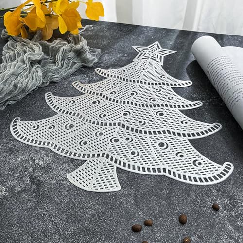 Set de table anti tache imperméable sapin de Noël argenté en PVC résistant