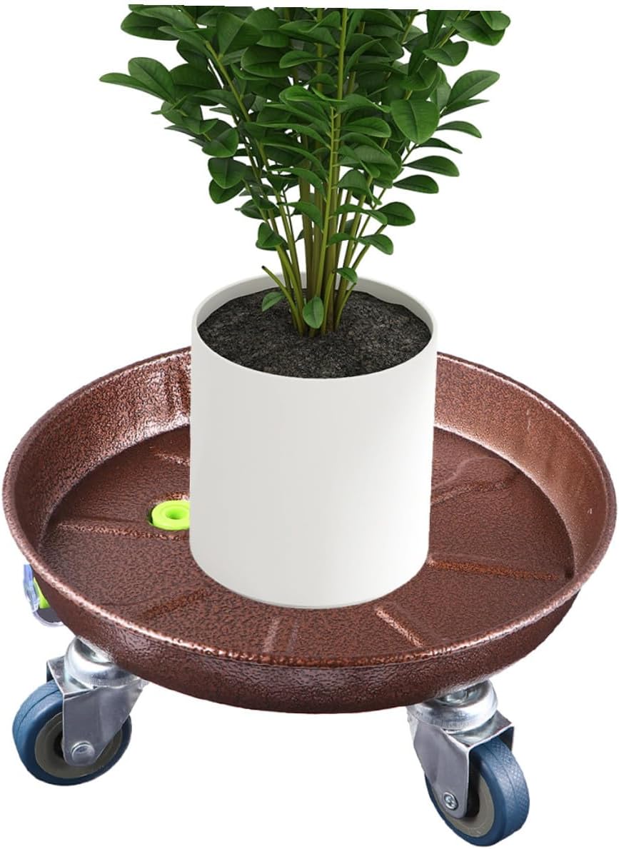 Metal Plant Caddy with Universal Wheels 36cm Diameter Mobile Flower Pot Trolley Suitable for Indoor Outdoor Use Sturdy Rolling Planter Tray