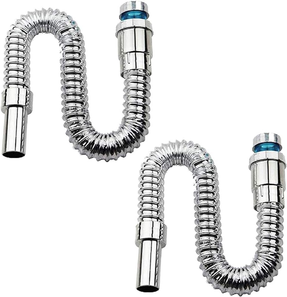 Supreme Bazaar Waste Pipe Chrome Flexible PVC CP Hose Pipe for Bathroom Wash Basin Kitchen Sink Heavy Duty 1 1/4" Drain Hose/Outlet Tube Connector (2 Piece)