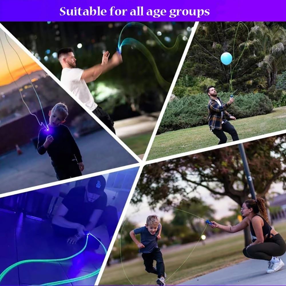 Lanceur De Corde Glow-in-the-Dark – Rembobinage Automatique, Recharge USB-C, Parc/Fête – Jouet Lumineux Éducatif
