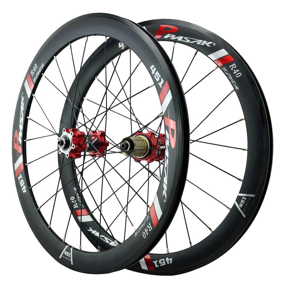 ZXGSXIOU 20'' 451 BMX Folding Bike Wheelset Disc Brake Aluminum Alloy Rim 24H Quick Release Children Front Rear Wheels QR 100/135mm，for 7-12s HG Cassette(Red 451)