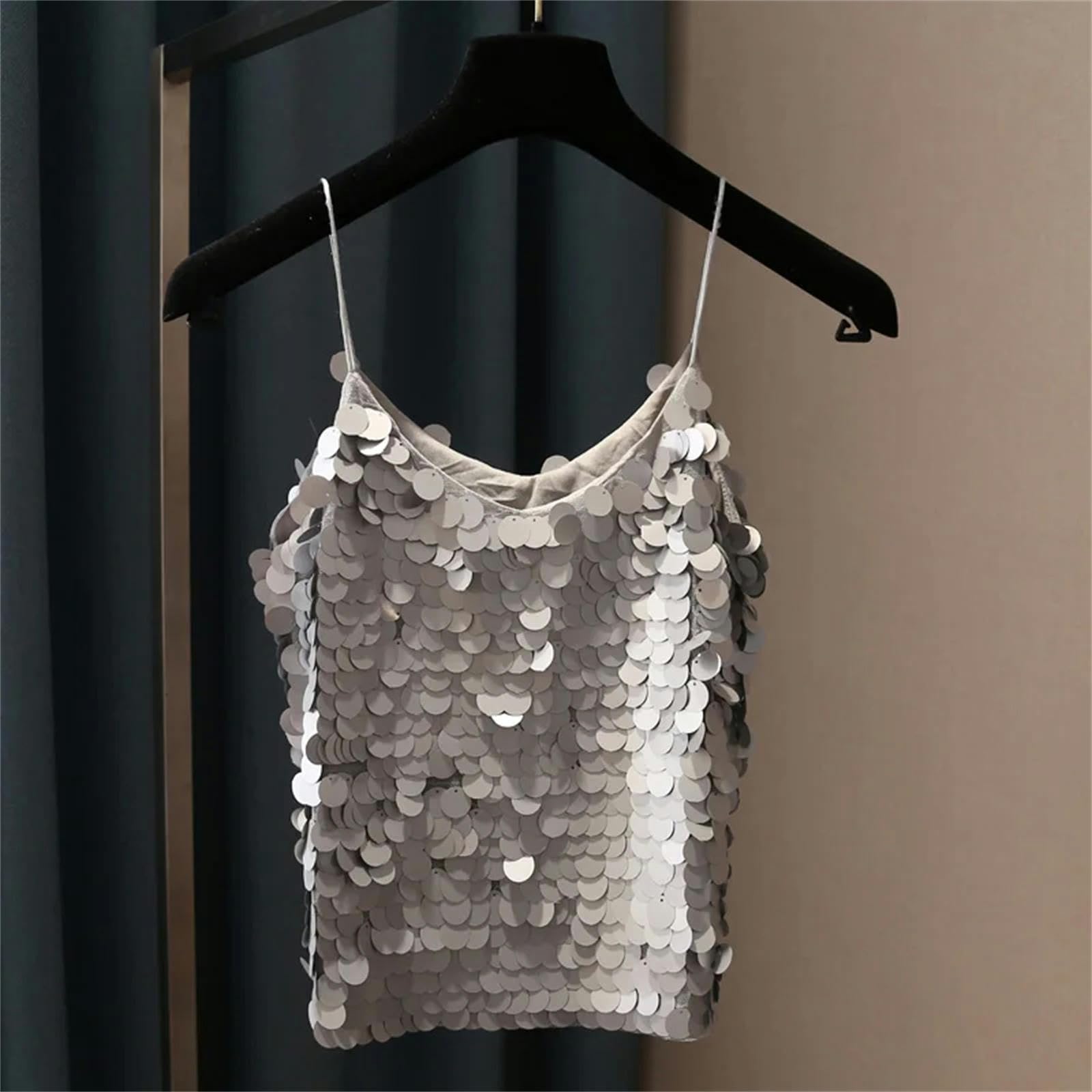 débardeur Femme Femmes À Paillettes À Paillettes V Strap Camis Camis Sequines Sefformes Camise Camisole Gest