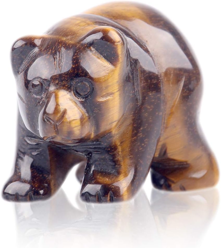 Natural Beads Semi Stone Carved Bear Yellow Tiger Eye Statue Chakra Healing Reiki Small Crafts (Yellow Tiger Eye)