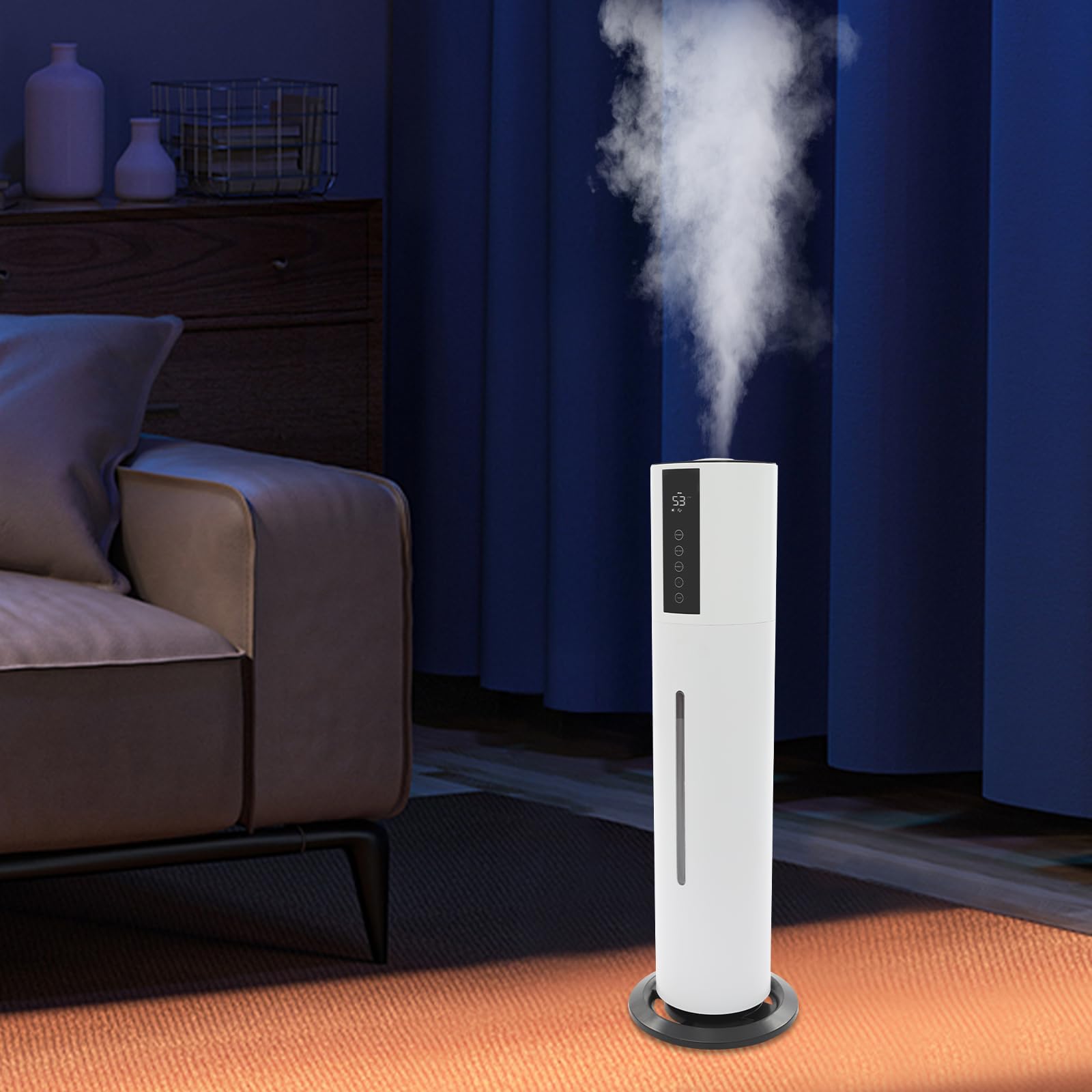 Humidificador grande para el dormitorio, humidificador de 28 W y 8 L con funciones de esterilización, volumen de niebla ajustable en 3 niveles con indicador LED, apagado automático, temporizador y