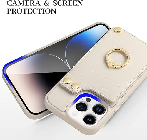 Miniatura 4 de LAMEEKU Funda tipo cartera compatible con iPhone 14 Pro de 6.1 pulgadas, de piel con tarjetero, soporte de anillo de rotación de 360, bloqueo RFID,