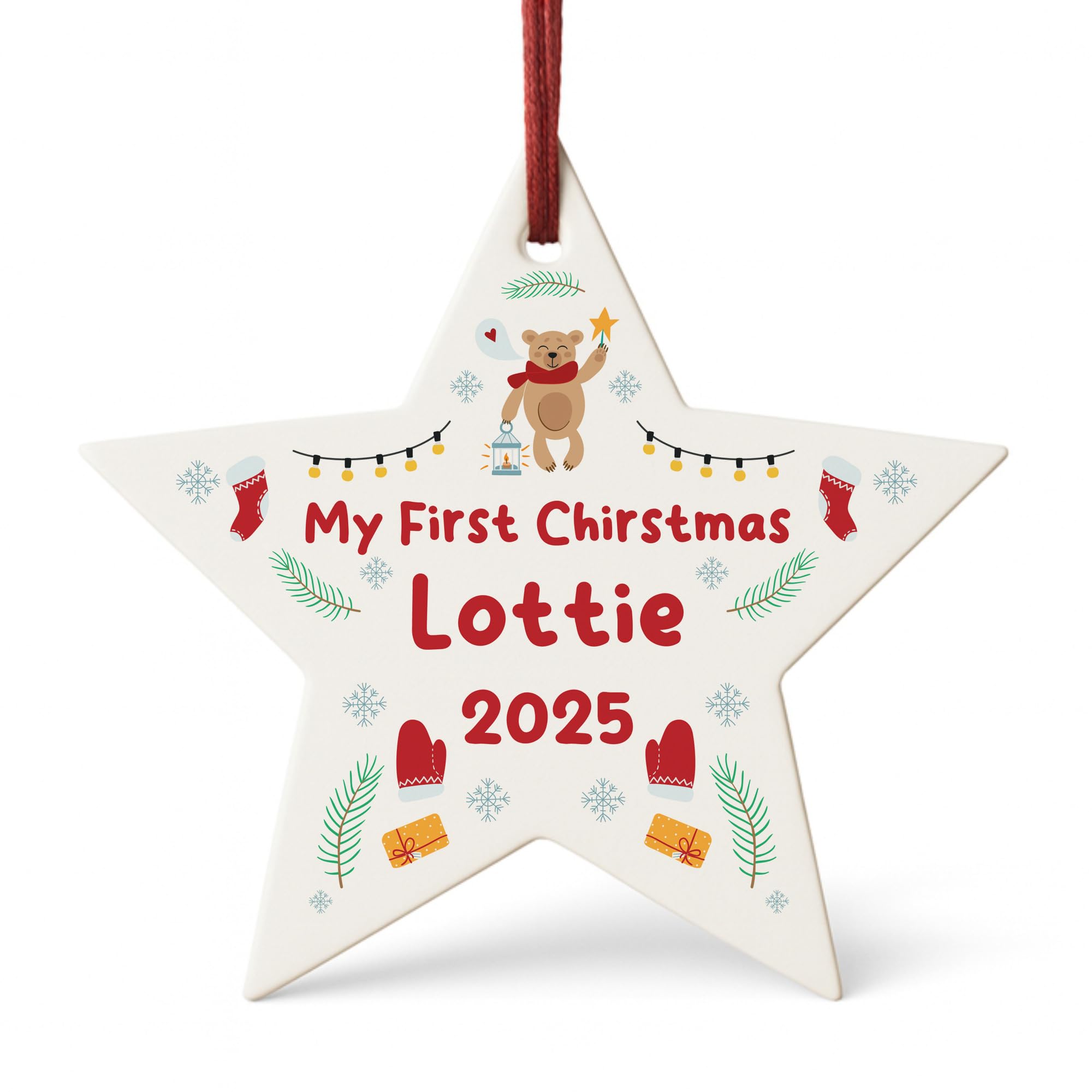 Red Ocean Personalised Baby Boy Baby Girl's 1st Christmas Decoration Acrylic Christmas Star Custom Ornament First Bauble Keepsake