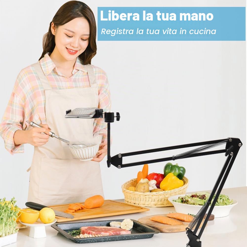 Supporto per Telefono Cellulare, Supporto Cellulare, Rotazione a 360° per Video Braccio articolato Braccio Flessibile per riprese fotografiche Piatte Livestream