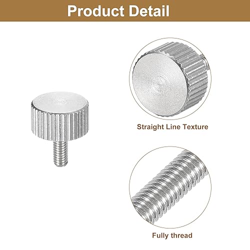 Miniatura 30 de uxcell Tornillos moleteados M3x10mm, 5 piezas de acero inoxidable 304 con cabeza moleteada plana totalmente roscada, tornillos de pulgar, pernos