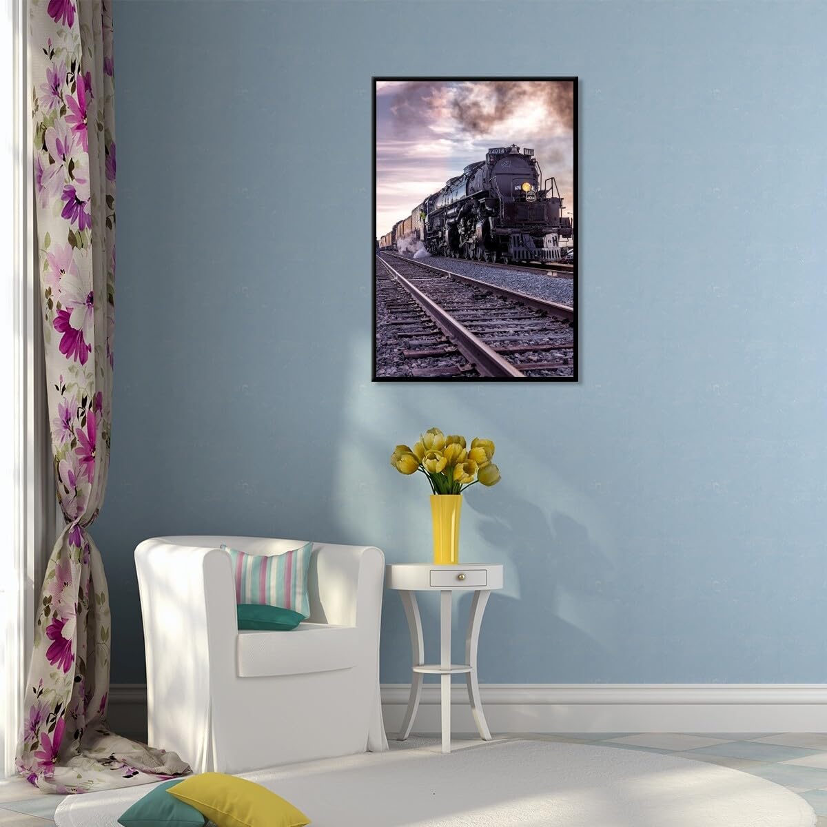 Pacific Railway 4014 Big Boy Locomotive Old Train Poster Retro Printing Decor Painting Wall Art Aesthetic Living Room Kitchen Home Decoration Background black framed8x12inch