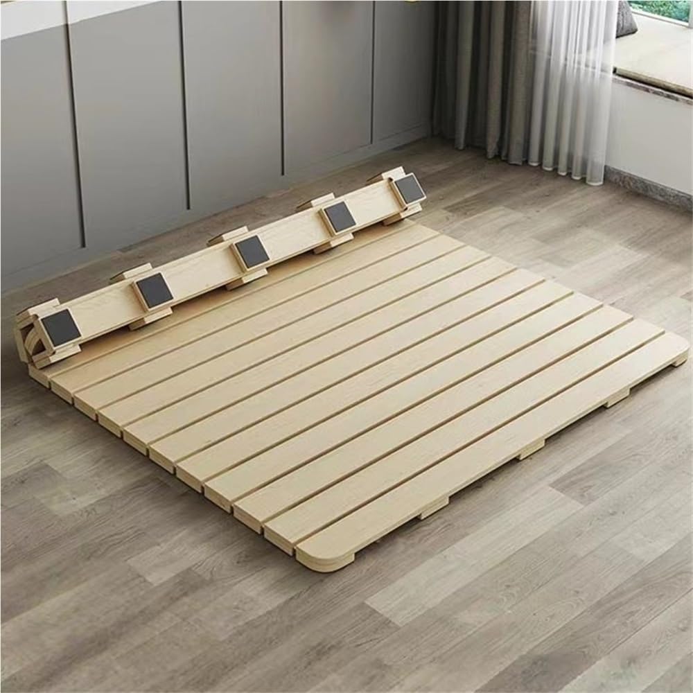 Floor Bed Frame, Folding Tatami Bed Frames, Wood Roll-Type Slatted Bed Pallet Bed Board, Foldable Solid Wood Futon Frame, Floor Mattress for Bedrooms(78.7 * 39.4in)