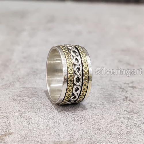 Miniatura 2 de Infinity Spinner Band, Meditation Ring, 925 Sterling Silver Ring, Spinning Thumb Ring, Two Tone Ring, Fidget Ring, Handmade Jewelry, Christmas