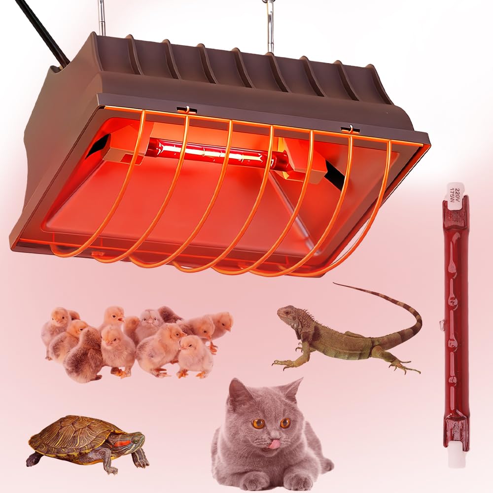 Rotlichtlampe Wärmelampe für Küken, 175W Heizlampe Hühnerstall Wärmelampe Tiere, Hühner Infrarot Heizstrahler mit Sparschalter, 1.8 meter Kabel, Dimmbare Heizplatte Lampenwärmer für Ferkel Welpen