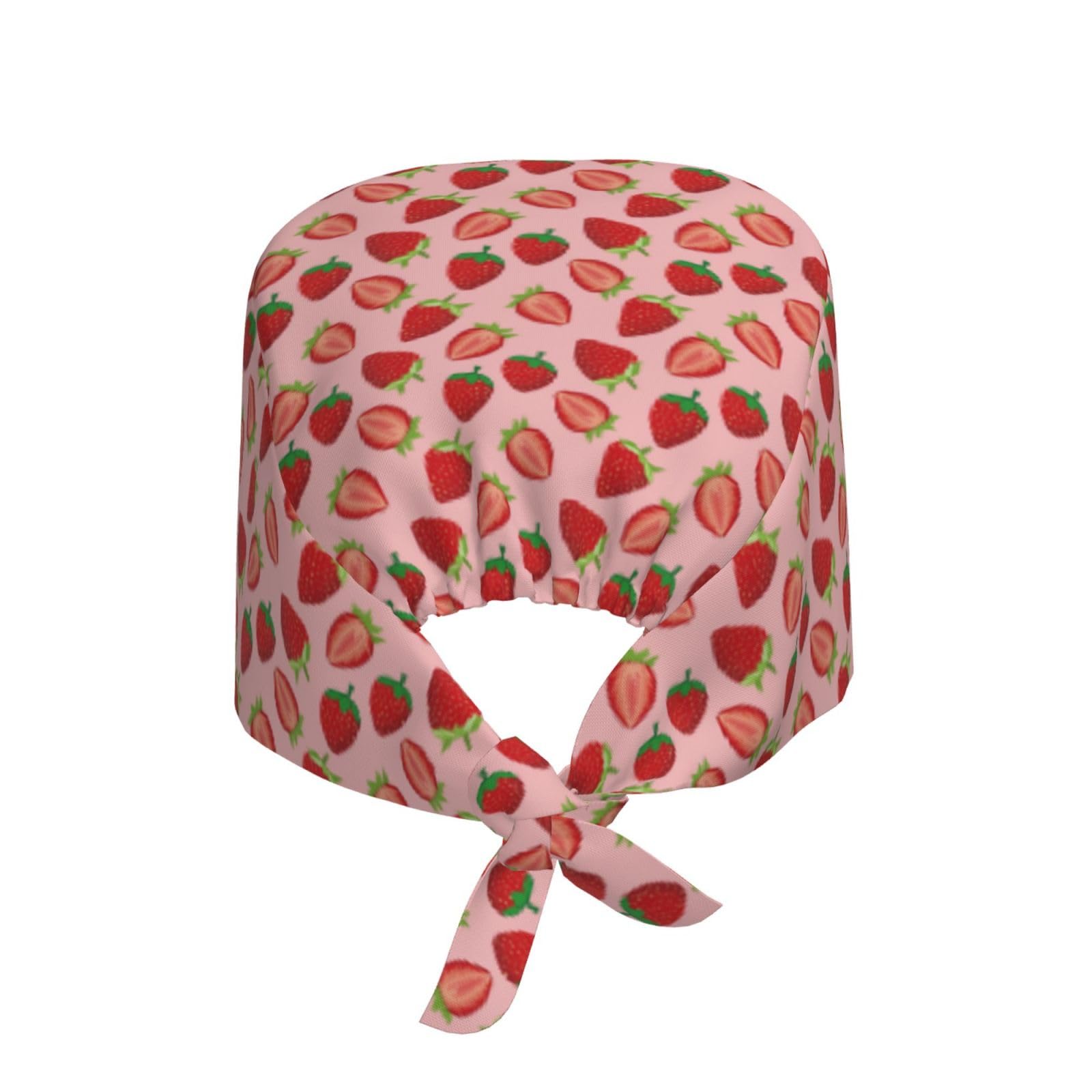 Kuilepa Strawberries Print Working Caps With Sweatband Adjustable Working Hats Elastic Scrub Hats Nurse Scrub Cap