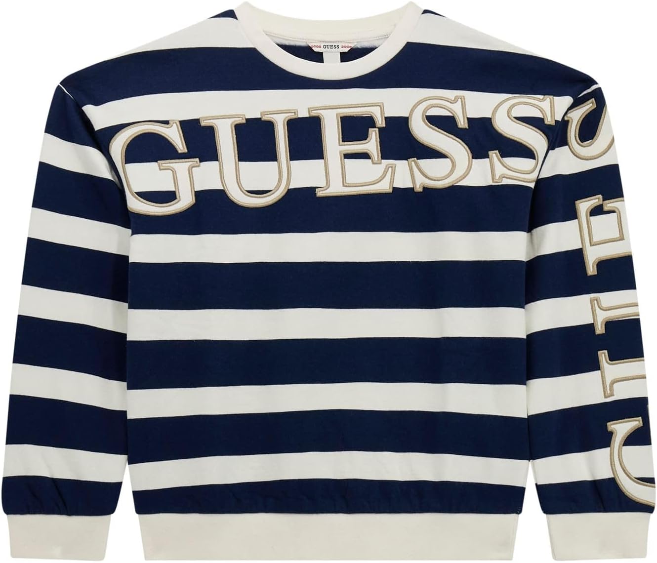 GUESS Girls' Long Sleeve Brushed Fleece Striped Sweatshirt