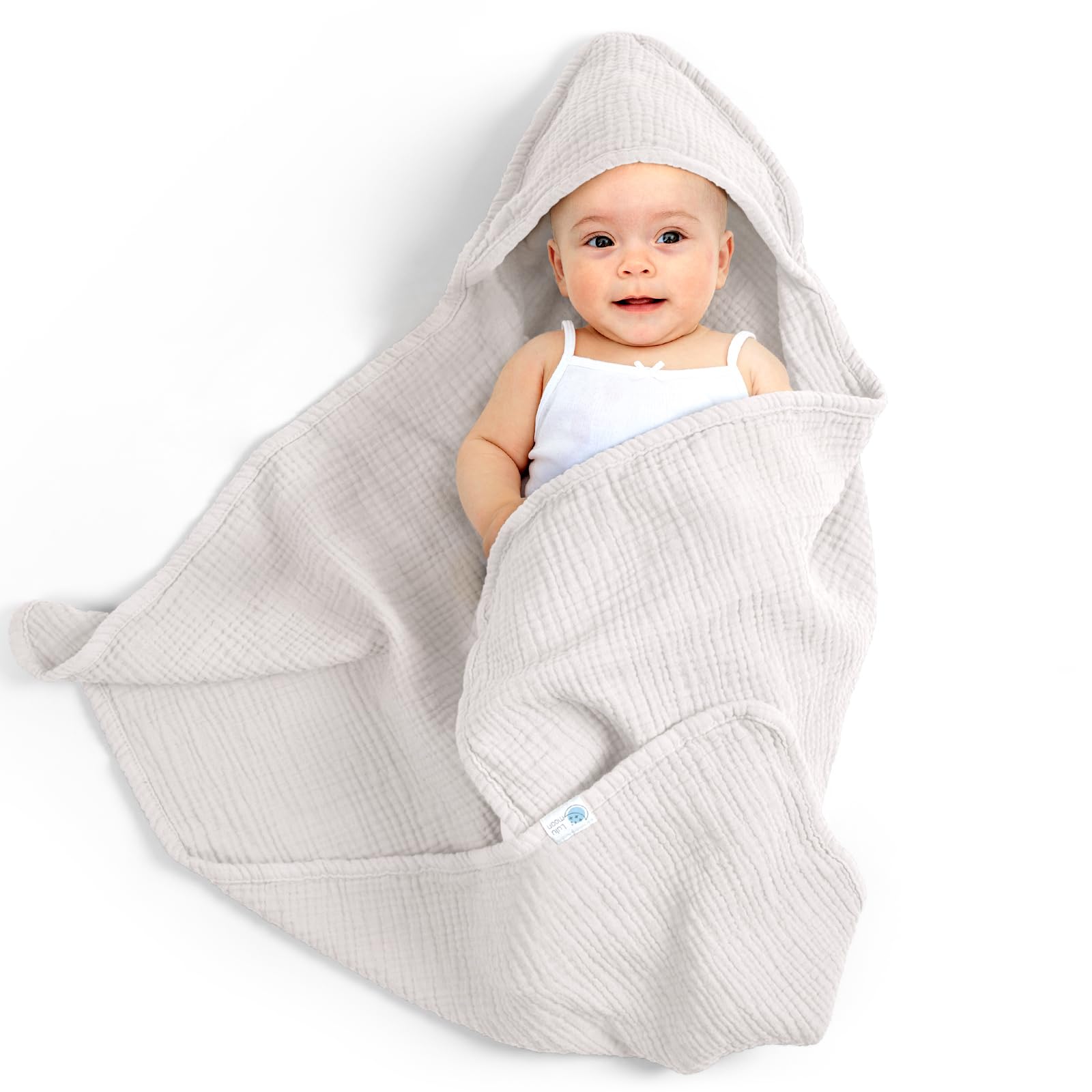lulumoon Baby Handtuch Kapuze für Badezimmer: Kapuzenhandtuch aus Musselin Baumwolle 75x76cm - Oeko-Tex, extra weich saugfähig für Wärme nach Baden Eincremen - für Babys 0-18 Monate (Haferfarben)