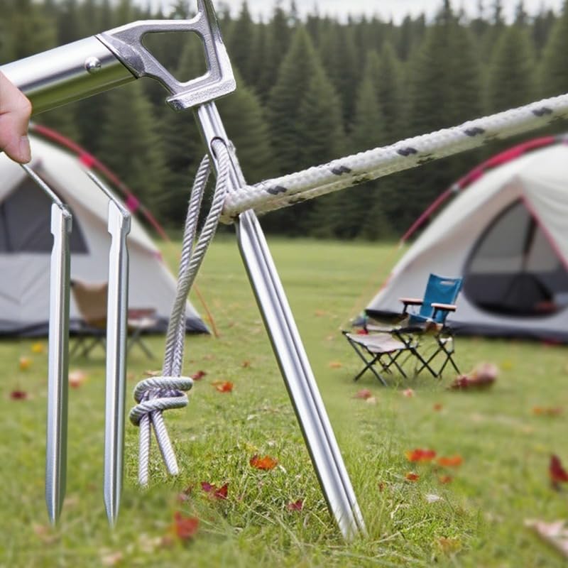 2Pcs Ground Metal Camping Triangular Ground Spike Removable Windproof Lightweight Tent Pile Outdoor Camping Accessories (Silver)