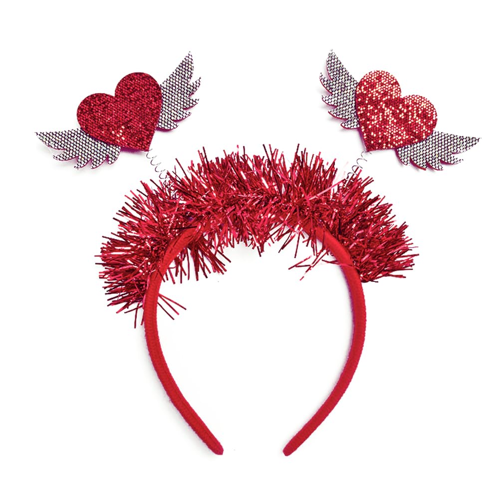 ROMODIYAValentine's Day Heart Headband Glitter Red Love Hair Hoop Boppers Hair Accessories Cupid Heart Shaped Hairband Sequin Headpiece Holiday Party Gift Decoration Supplies For Women Girls