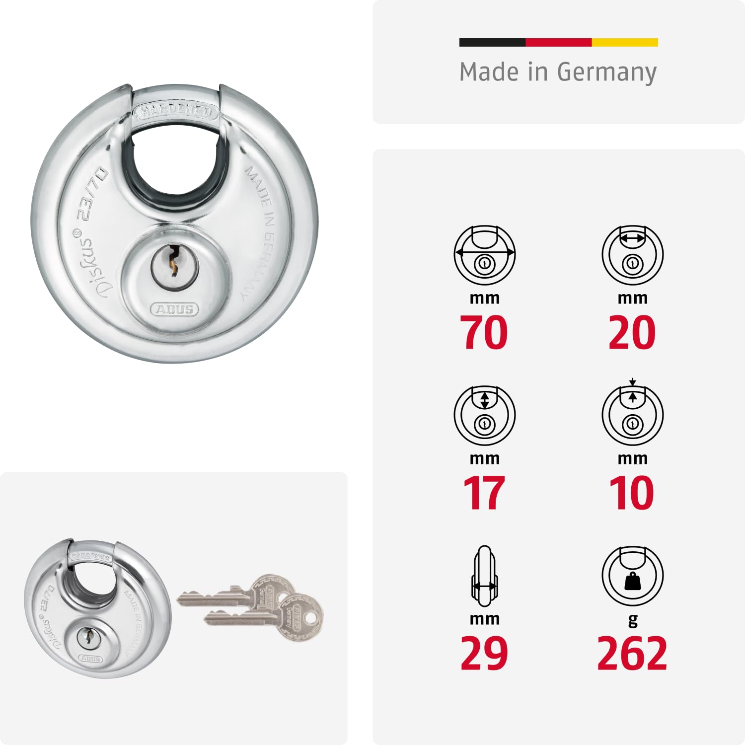 Abus Discusslot met cijferslot TCDI1/70 - Roestvrij staal hoge veiligheid - Diameter 70 mm