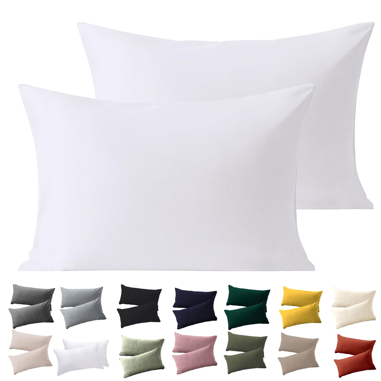 Soifox Pillow Cases 2 Pack, White Pillowcases with Envelope Closure