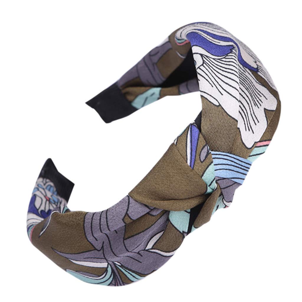 Bylater Headbands for Women Hair Hoop Elastic Printed Head Wrap Hairband Twisted with Knot Boho Head Accessories(Brown-1)