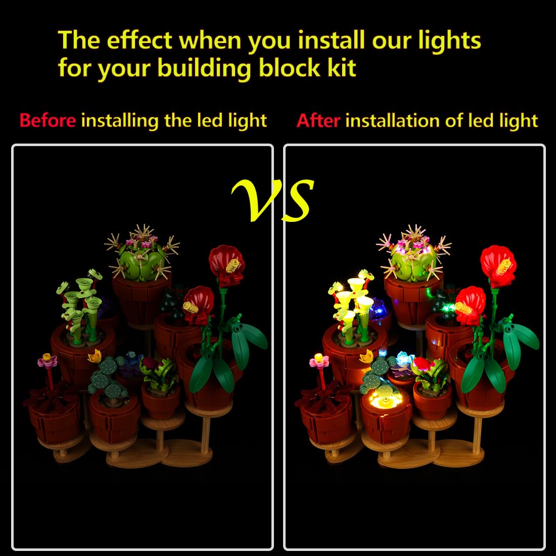 Kyglaring Display Stand and LED Lighting Kit for Lego 10329 Icons Tiny Plants Building Set - Multiple Stand Display Options and Led Lights Upgrades for Lego Tiny Plants Set