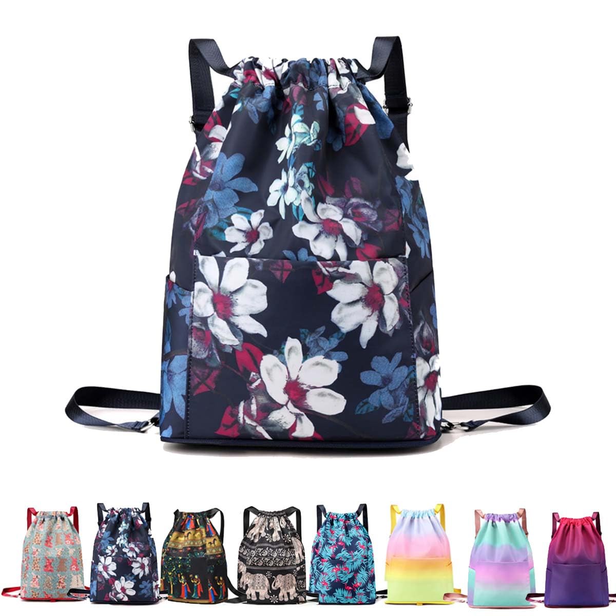 LELEBEAR Drawstring Foldable Large Capacity Dry-wet Separation Travel Sports Backpack,Women Waterproof Drawstring Foldable Backpack (D)