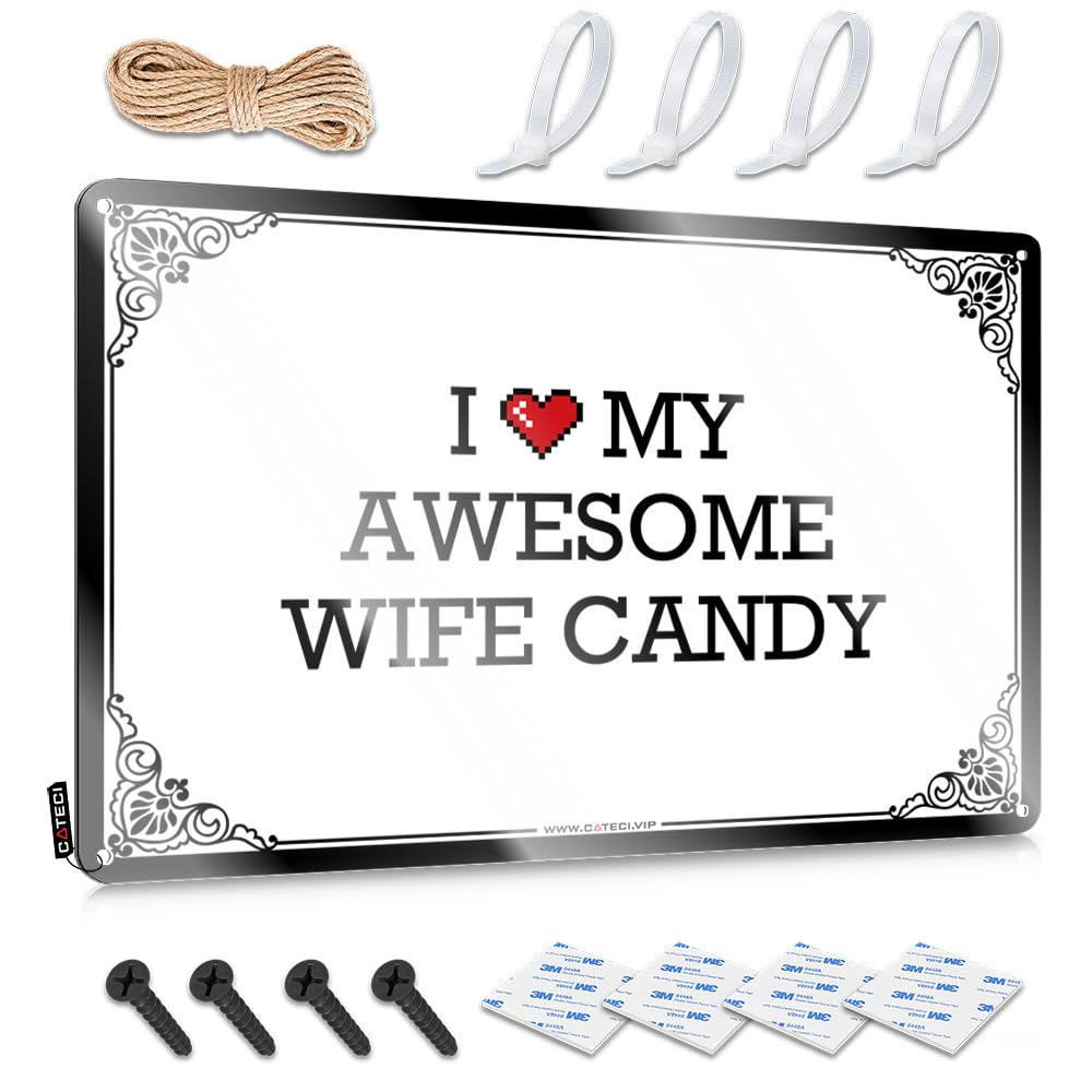 Fzfn Colour Girly, Wall Signs Man Cave Nice I Love My Awesome Wife Candy | Rustic Industrial Wall Art(30X40cm)