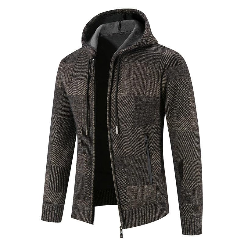 Men's Autumn Winter Fleece Lined Thick Hooded Knit Cardigan2