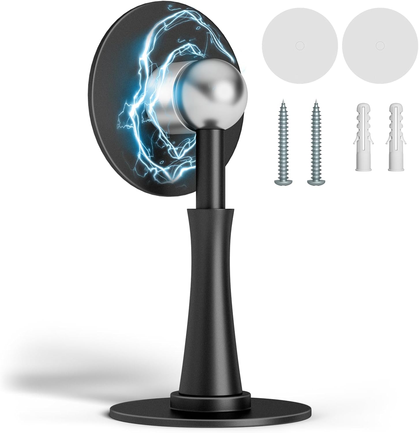 2PCS Strong Magnetic Door Stop, Spring Door Stoppers for Wall, Adhesive & Screw in Magnetic Door Catch, Door Holder to Keep Door Open, 4.2in, Rust-Proof, Black