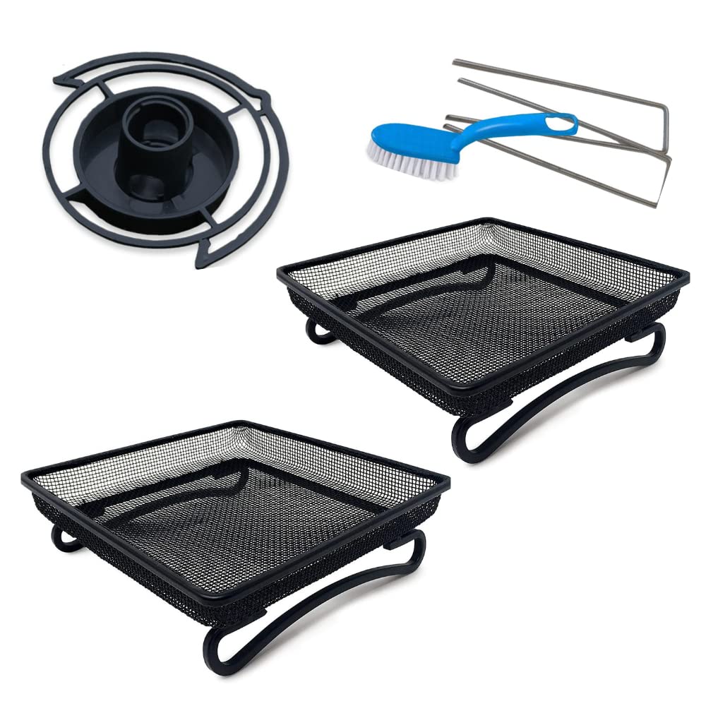 Twin Pack Ground Bird Feeders for Outside with Metal Stakes and Bird Feeder Tray Cleaning Brush - 7" x 7" - Platform Bird Feeder - Seed Dish Bird Feeder with Raised Edges - Hanging Crow Feeder
