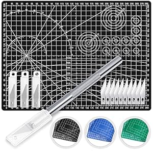 Anezus Exacto Knife with Hobby Mat for Crafts, Self Healing Cutting Mat Hobby Knife with 30 PCS Exacto Blades Precision Knife for Art and Crafts Paper Scrapbooking Stencil (Black)