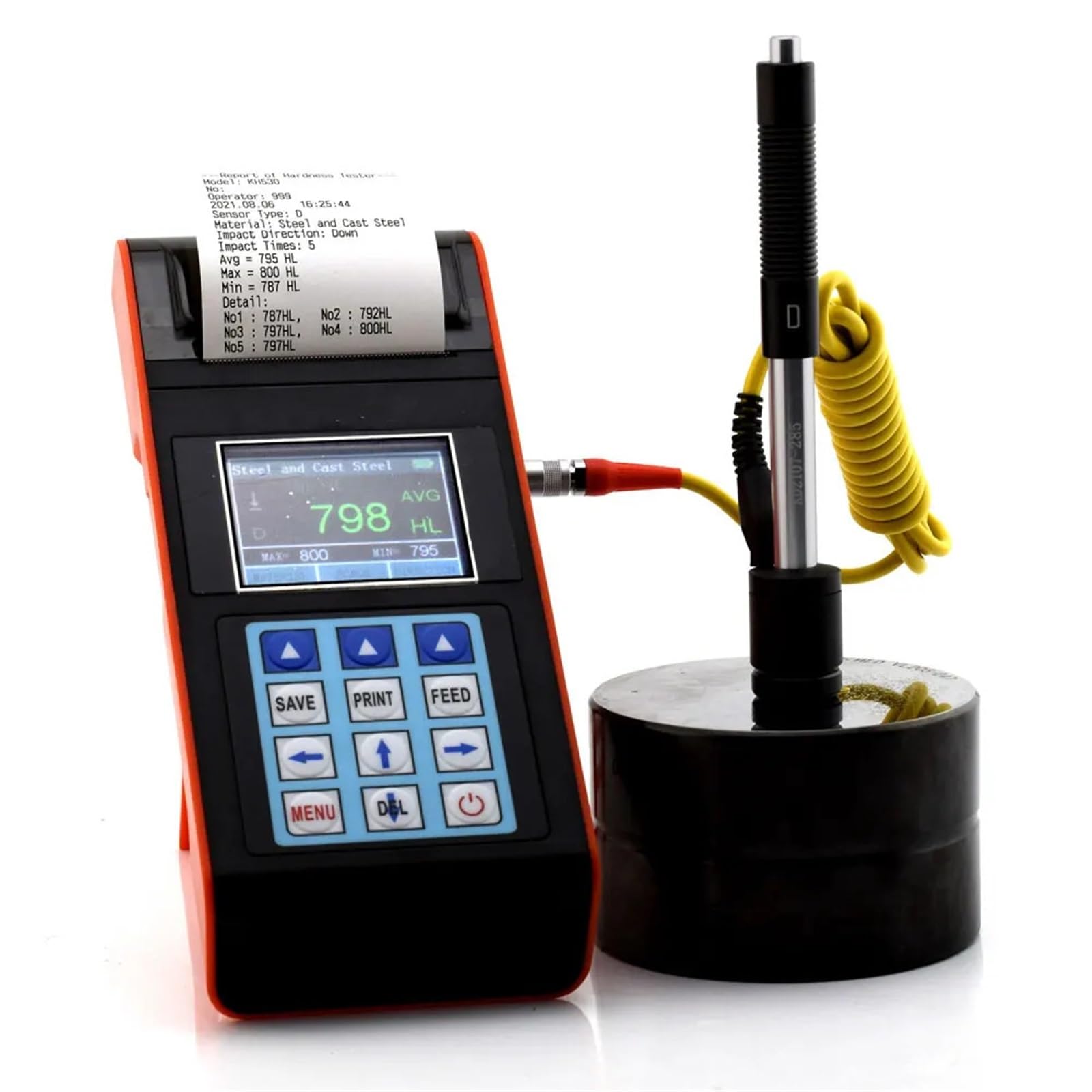 Portable Hardness Tester, NDT290+, with Printing Function Digital Hardness Gauge Meter Color Screen