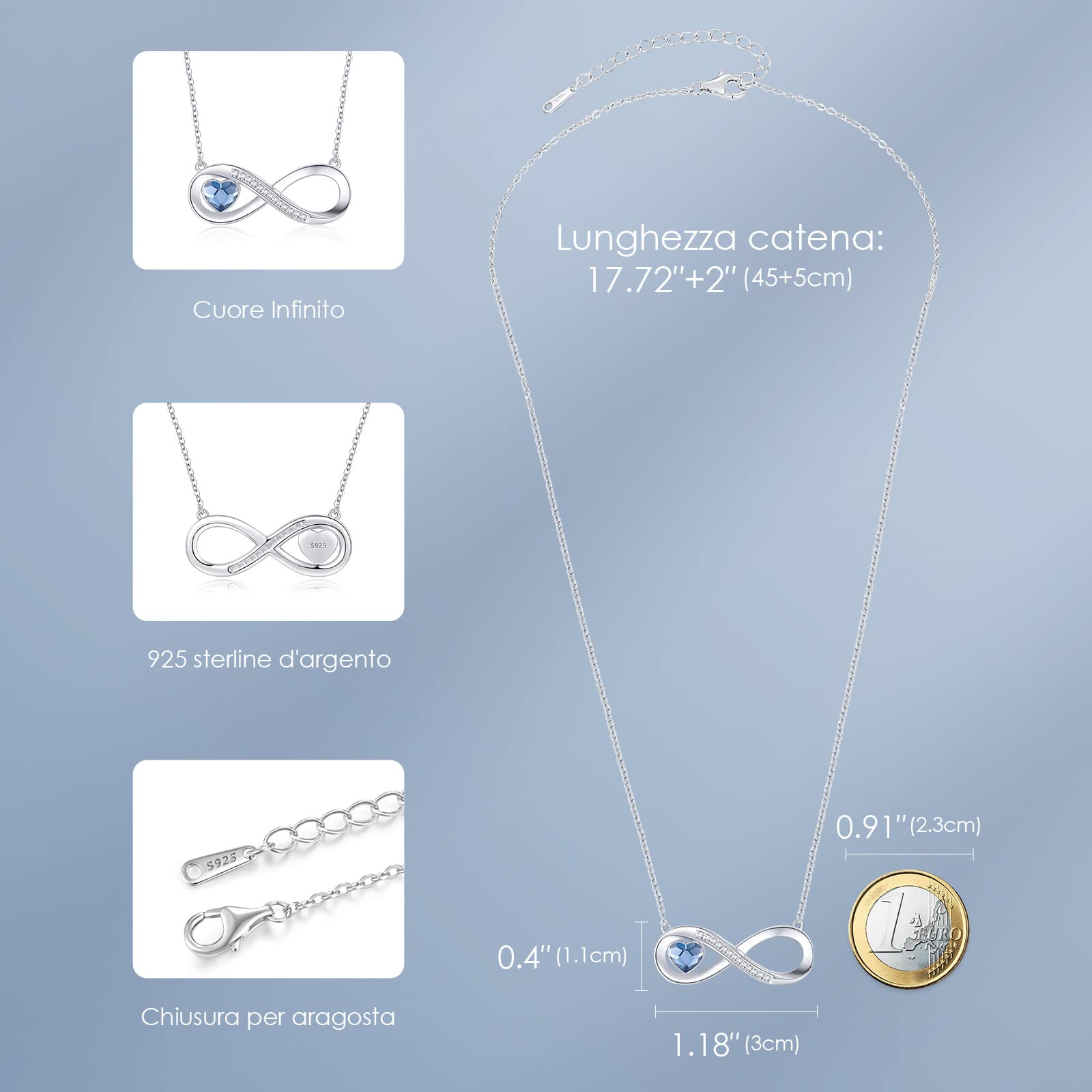 LOUISA SECRET Regalo Natale Collana Donna in Argento 925, Ciondolo a catena di Cristallo con Zirconi, Compleanno San Valentino Festa della Mamma Regalo gioiello per la donna Migliore amica