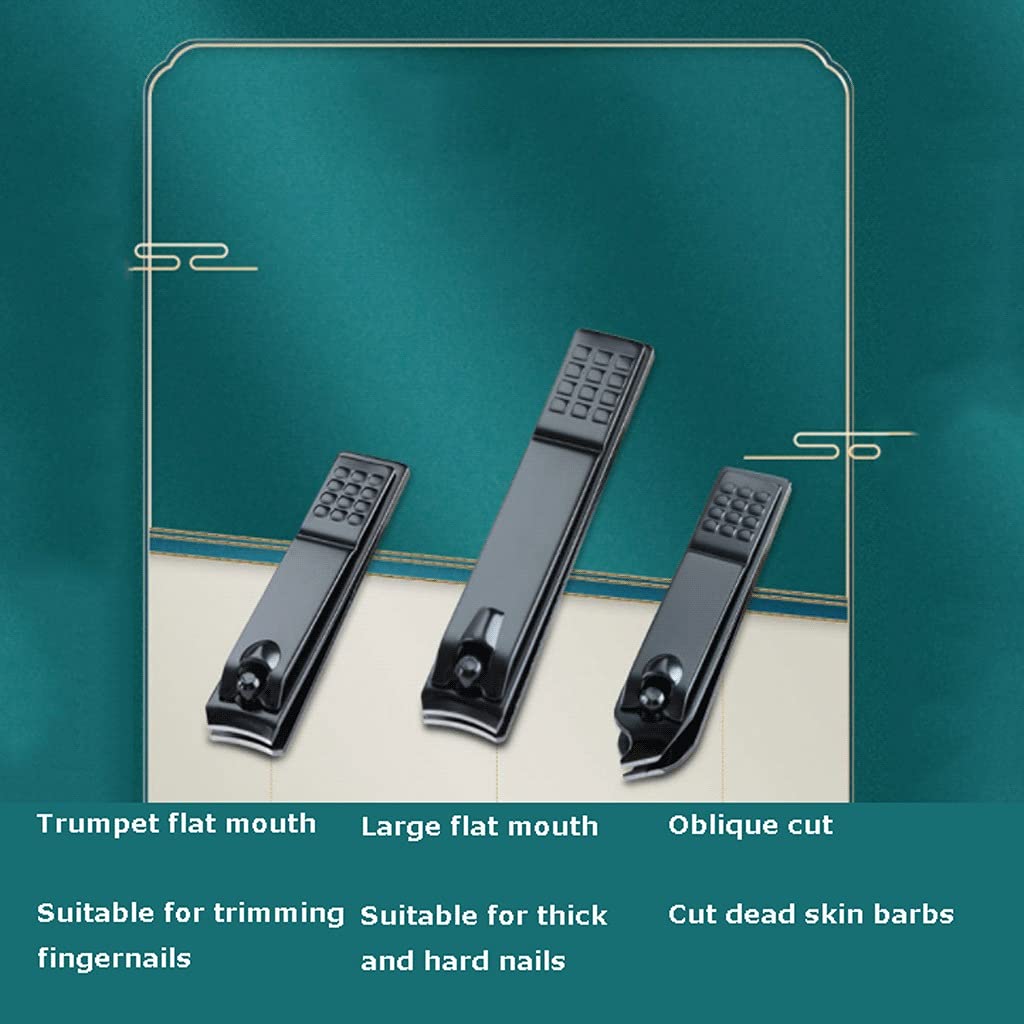 Profesional Set Clipper Uñas Conjunto de manicura de Acero Inoxidable Kit de Aseo Black 16 PCS Herramientas de Cuidado de uñas Traje de Familia Adulto Negro Verde A Salvo (Color : Black)