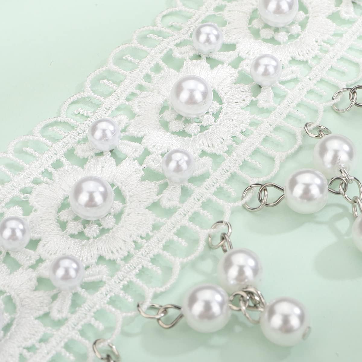 Xerling Elegant White Lace Choker Necklace Vintage Pearl Necklaces Gothic Victorian Lolita Costume Jewelry Necklaces for Women Flower Lace Choker for Bridal Wedding (Type A) - Image 7