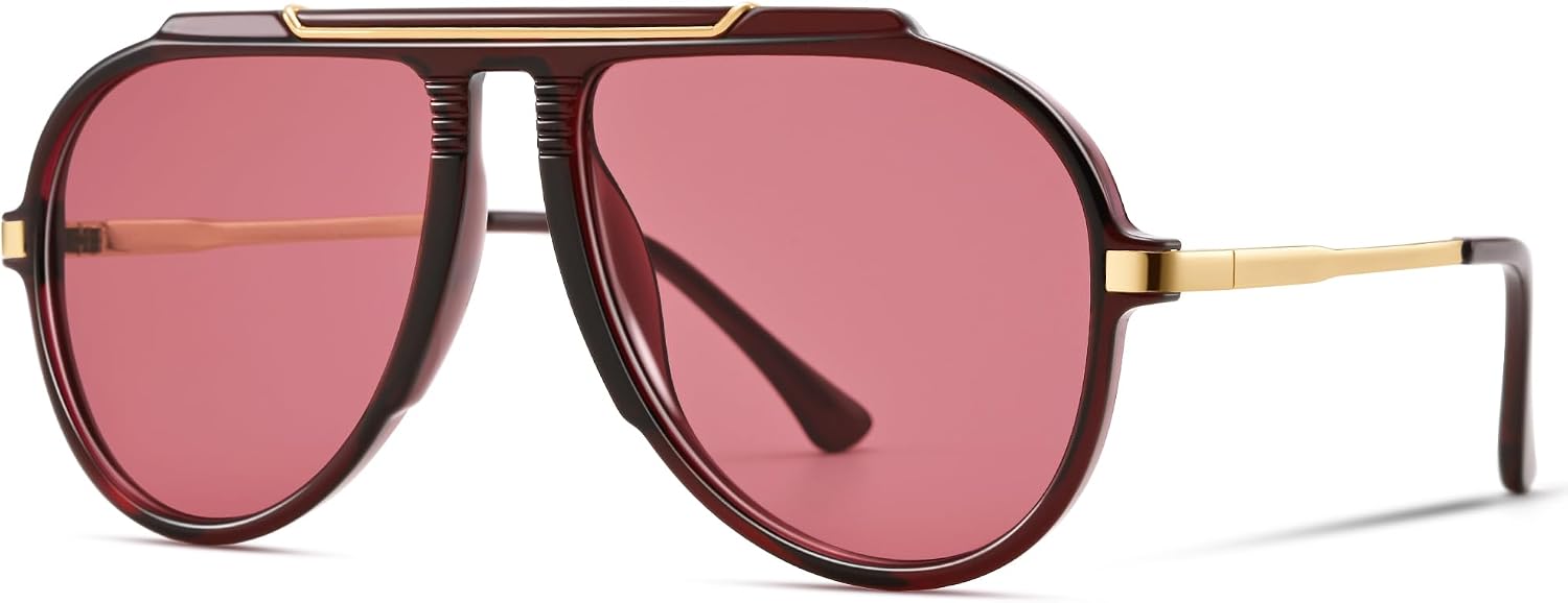 Pro Acme Oversized Aviator Sunglasses for Women Men, 70s Retro Aviators Style with Tangle Free Top Bar Design