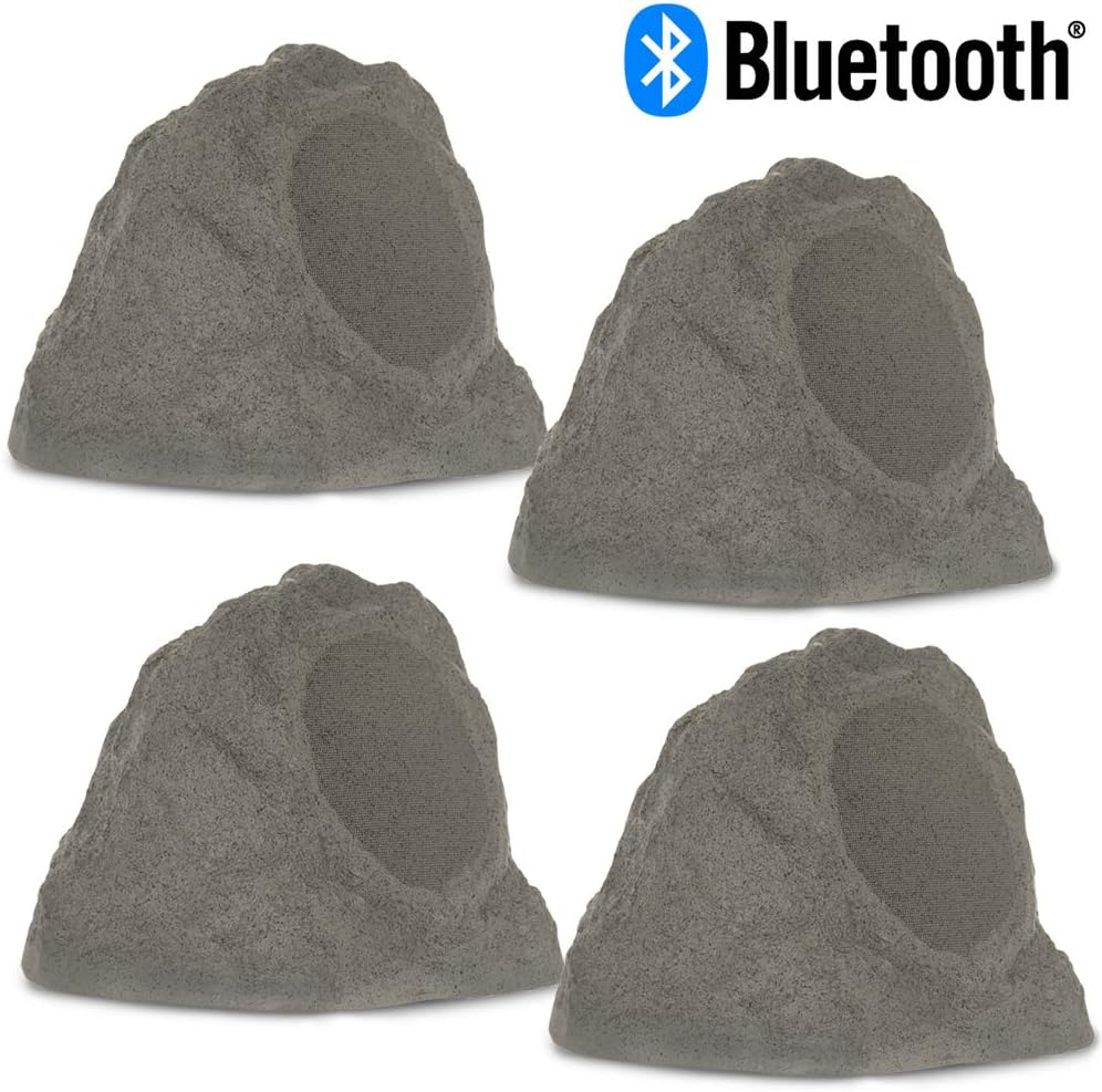 Theater Solutions by Goldwood RBBT6GMV4 Fully Wireless 400 Watt Rechargeable Battery Bluetooth Slate Grey Rock 4 Speaker Set with 6.5" Woofers
