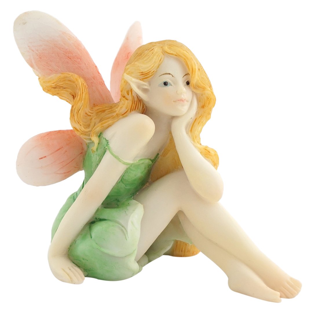 Top Collection Miniature Fairy Garden and Terrarium Fairy Daydreaming Statue, tan, green, pink