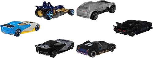 Miniatura 4 de Hot Wheels Paquete de 6 autos de juguete, juego de 6 vehículos de personajes de Batman a escala 1:64, inspirados en varios personajes (los estilos