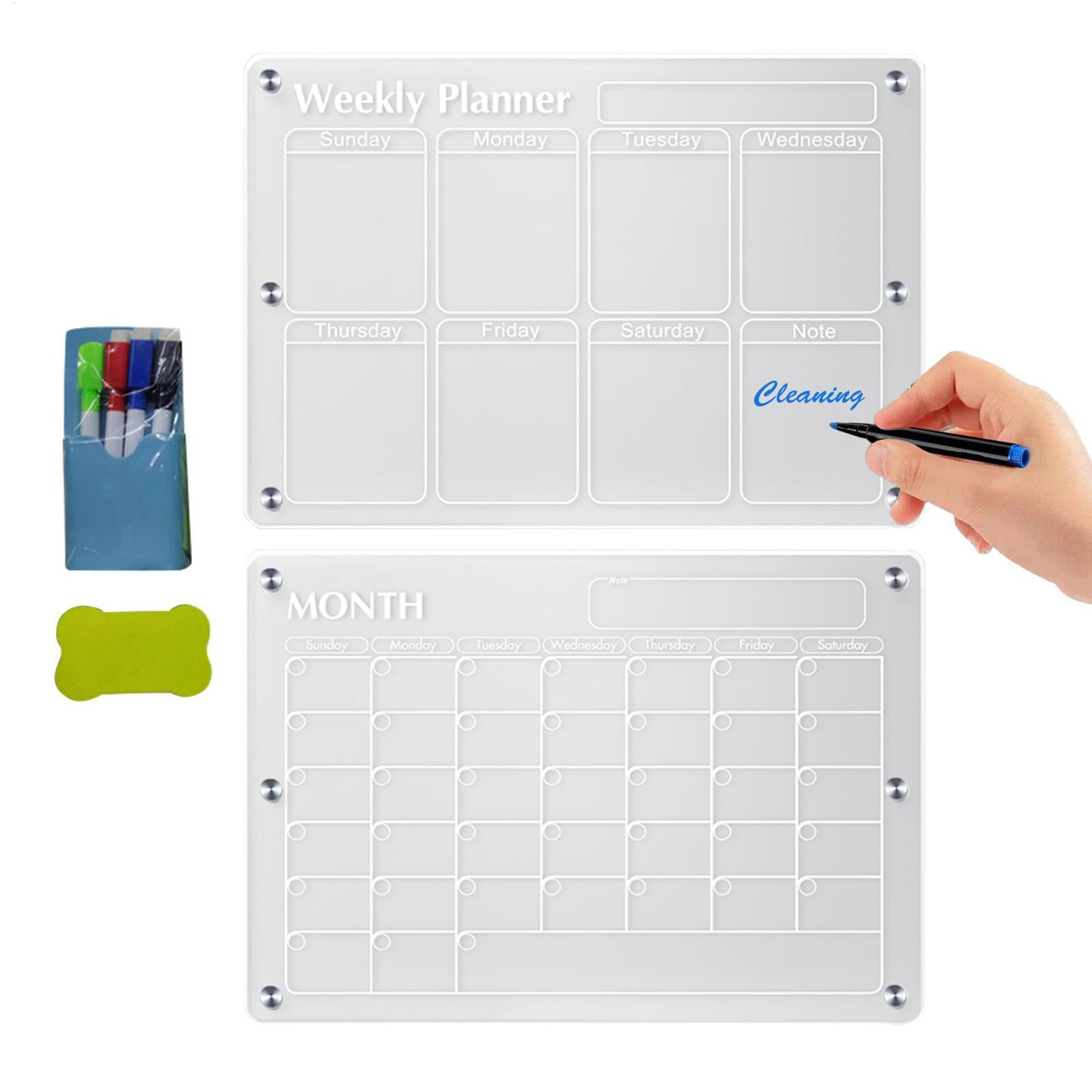 Calendario acrílico de borrado en Pizarra blanca magnética transparente