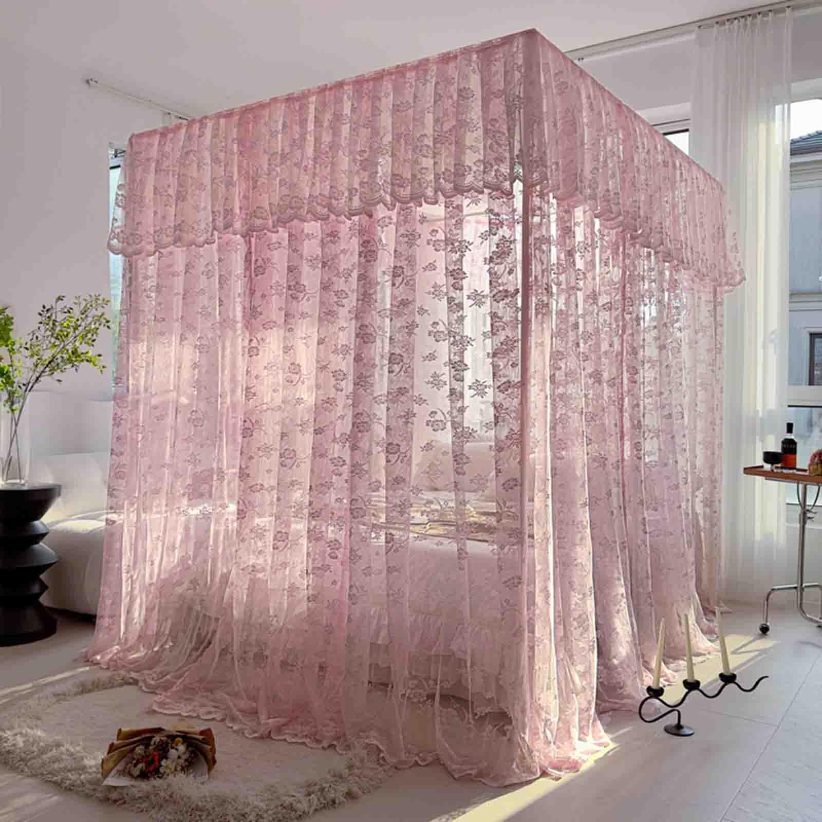 Moustiquaire de voyage lit double pliable tente ciel de lit rose