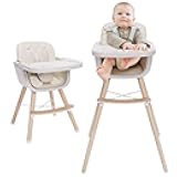 Mallify 3-in-1 Convertible Wooden High Chair, High Chairs for Babies and Toddlers, Baby High Chair with Adjustable Legs & Dishwasher Safe Tray, Made of Sleek Hardwood & Premium Leatherette, Beige