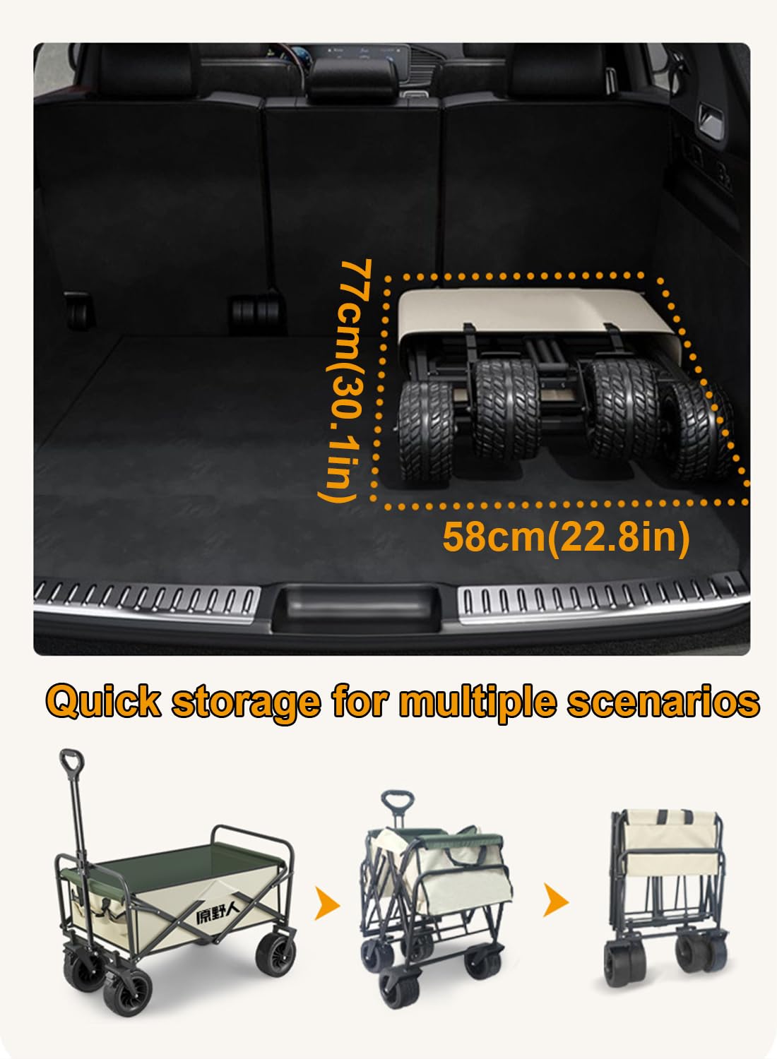 Carrito plegable de alta resistencia, carrito de capacidad con portavasos, ruedas universales todoterreno para compras, camping, deportes y comestibles